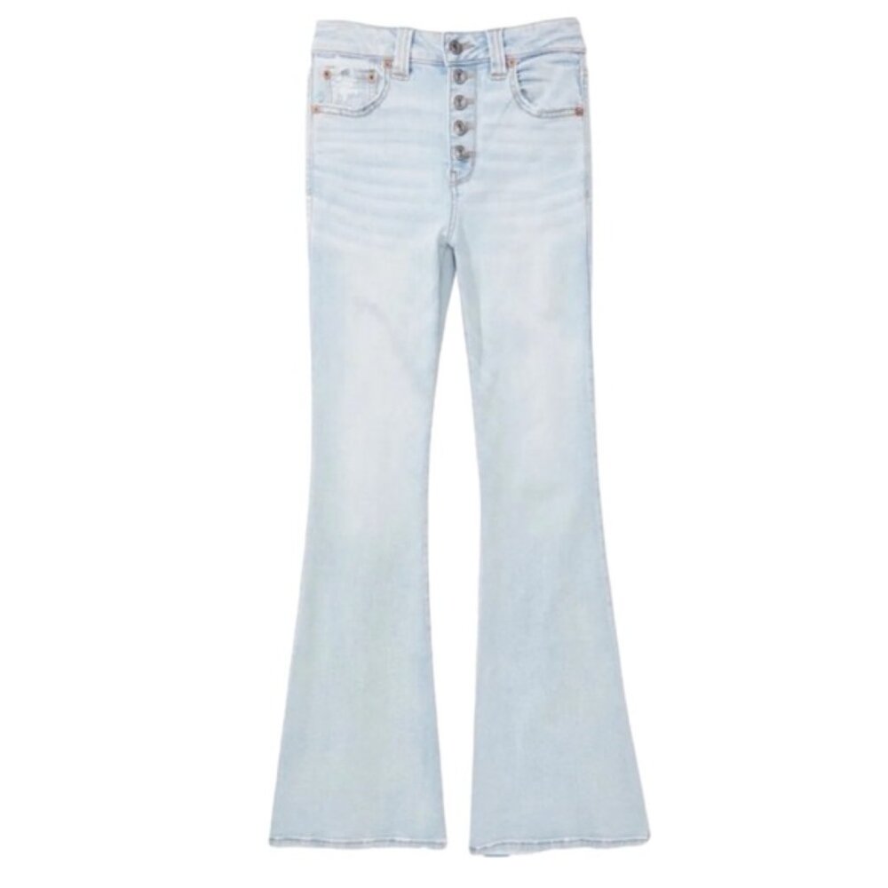 American Eagle Super Hi Rise Flare Jean in Blue Mist Next Level Stretch Size 00